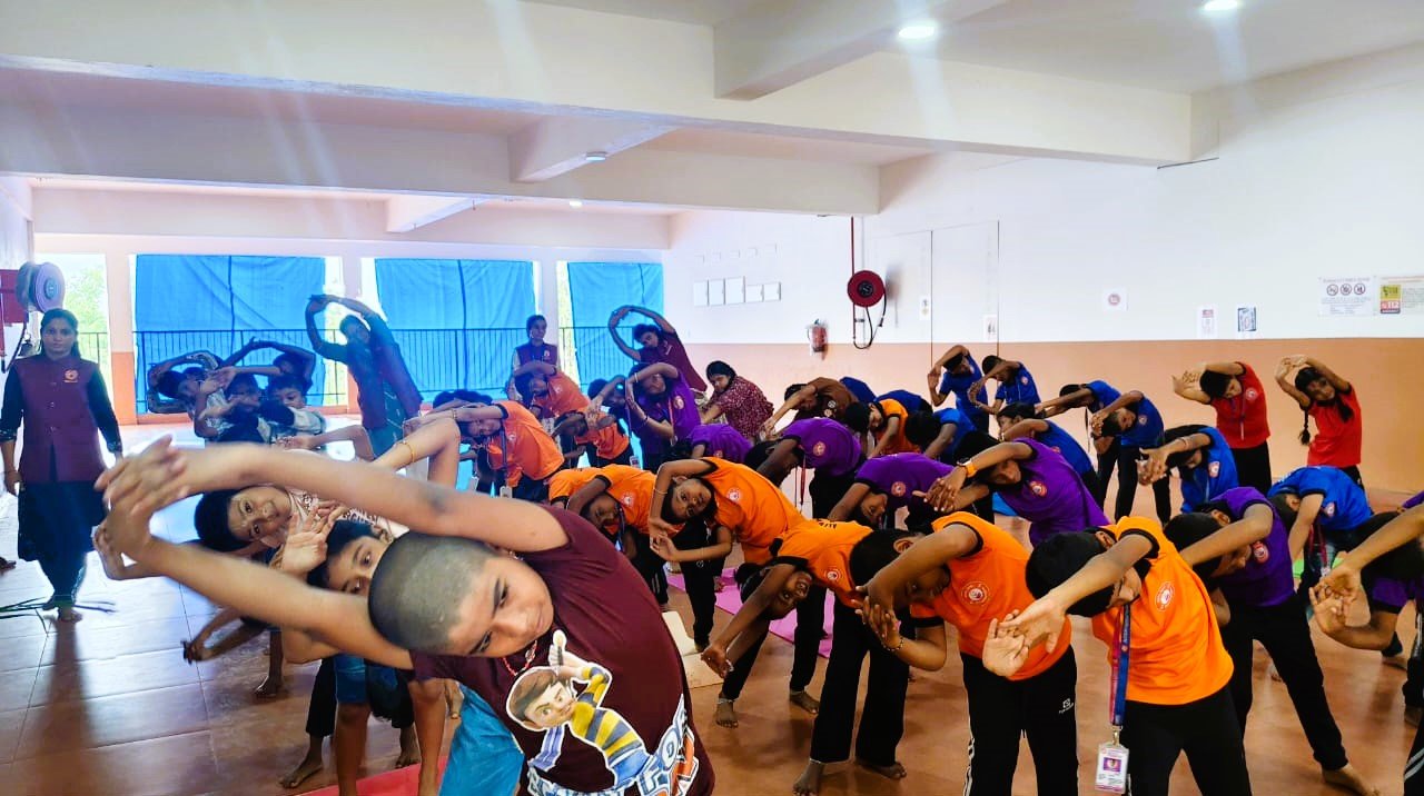 Students stretching during yoga